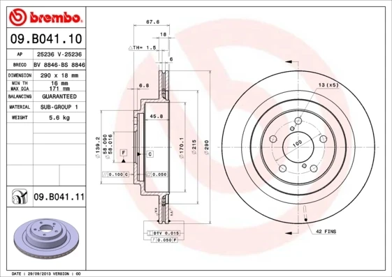 Тормозные диски 09B04110 Brembo