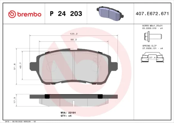 Передние тормозные колодки P24203 Brembo