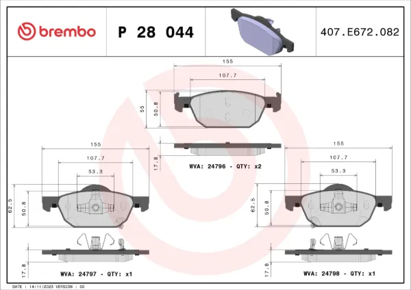 Передние тормозные колодки P28044 Brembo