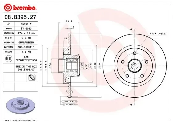 Тормозные диски 08B39527 Brembo