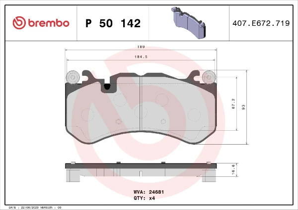 Передние тормозные колодки P50142 Brembo