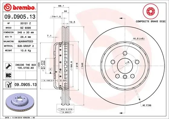 Передние тормозные диски 09D90513 Brembo