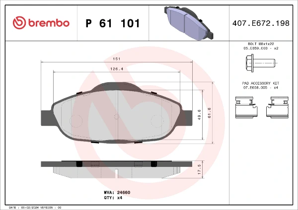 Передние тормозные колодки P61101 Brembo