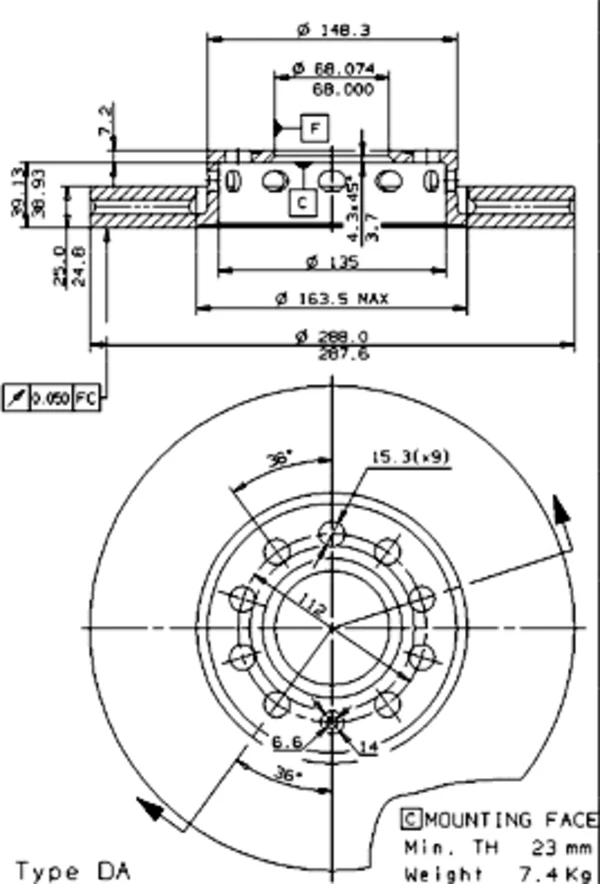 Передние тормозные диски 09574521 Brembo