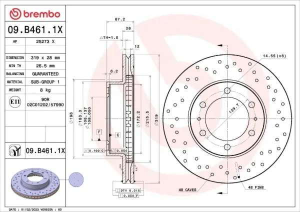 Передние тормозные диски 09B4611X Brembo