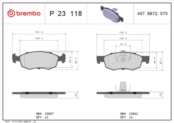 Передние тормозные колодки P23118 Brembo