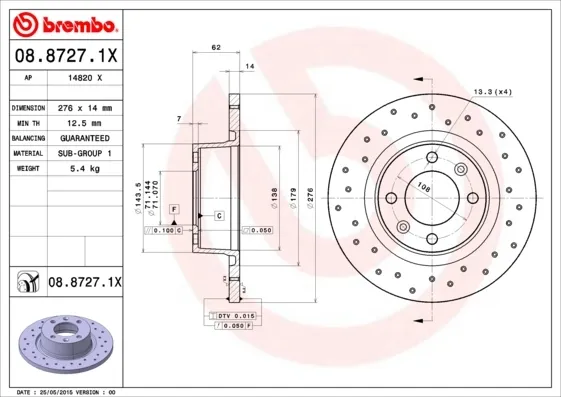 Тормозные диски 0887271X Brembo