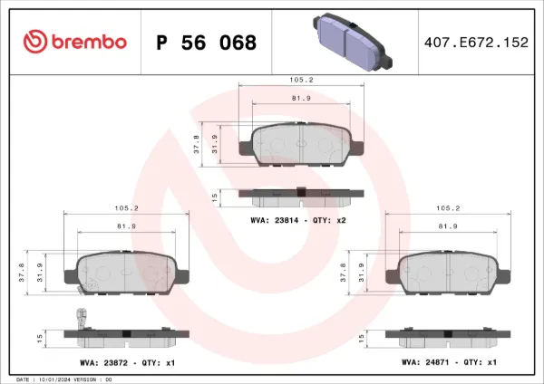 Задние тормозные колодки P56068 Brembo