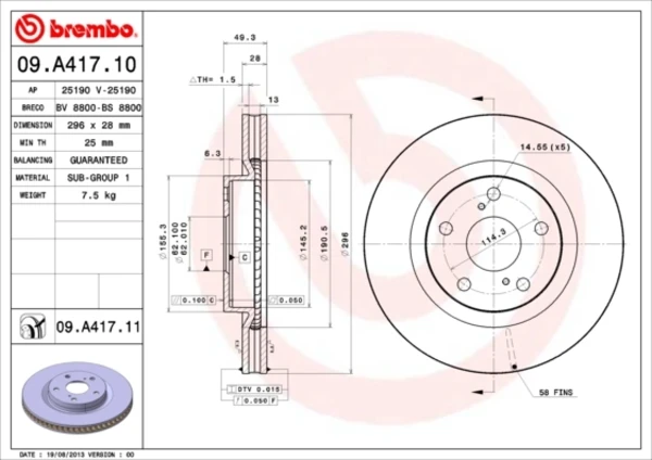 Диск тормозной передний BREMBO 09A41711