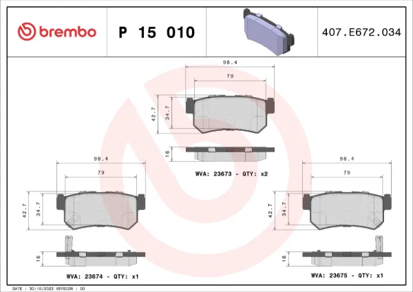 Задние тормозные колодки P15010 Brembo