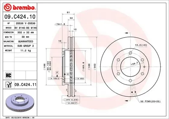 Передние тормозные диски 09C42411 Brembo