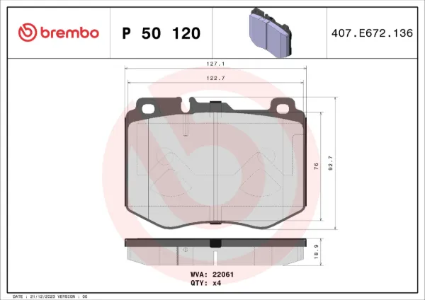 Передние тормозные колодки P50120 Brembo
