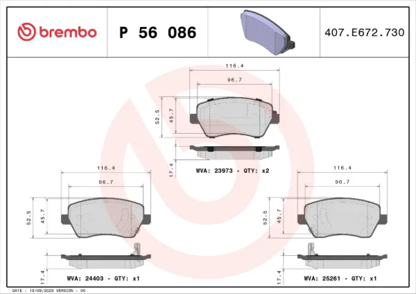 Передние тормозные колодки P56086 Brembo