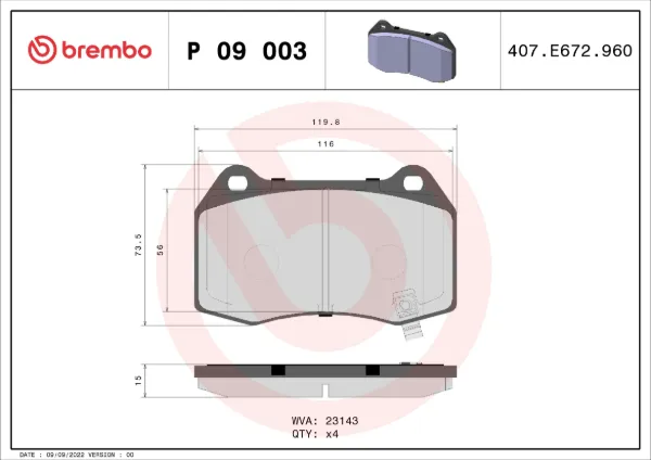 Передние тормозные колодки P09003 Brembo