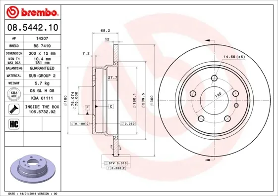 Тормозные диски 08544210 Brembo