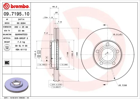 Передние тормозные диски 09719510 Brembo