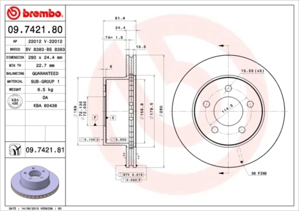 Передние тормозные диски 09742181 Brembo