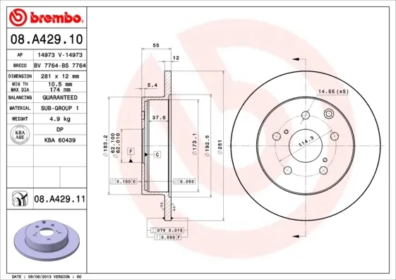 Тормозные диски 08A42910 Brembo
