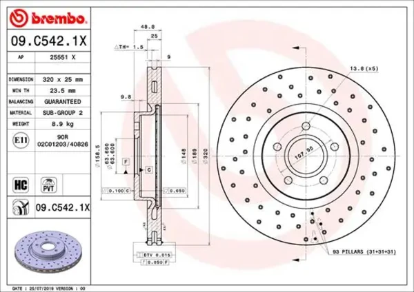 Передние тормозные диски 09C5421X Brembo