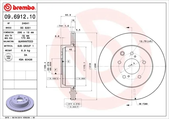 Тормозные диски 09691210 Brembo