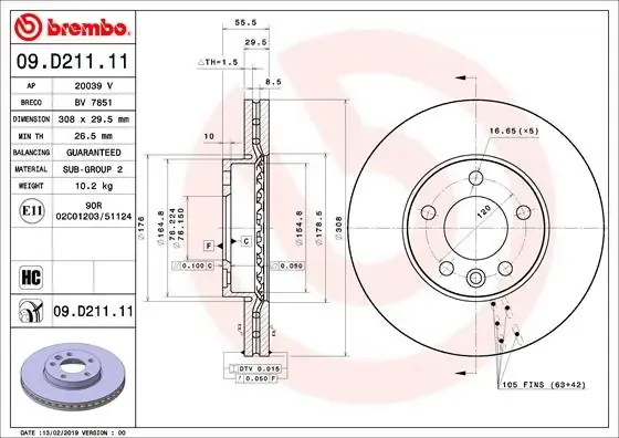 Передние тормозные диски 09D21111 Brembo