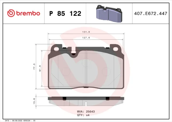 Передние тормозные колодки P85122 Brembo