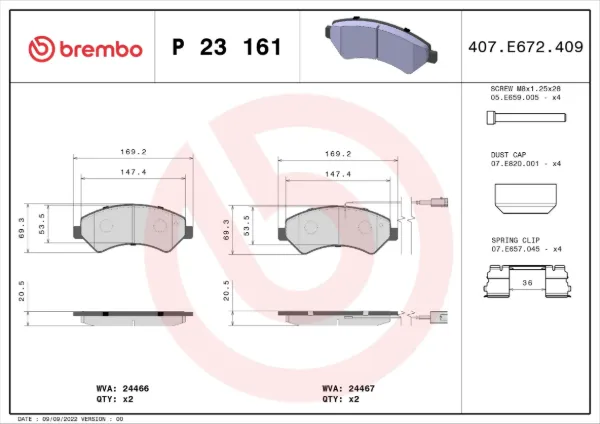 Передние тормозные колодки P23161 Brembo