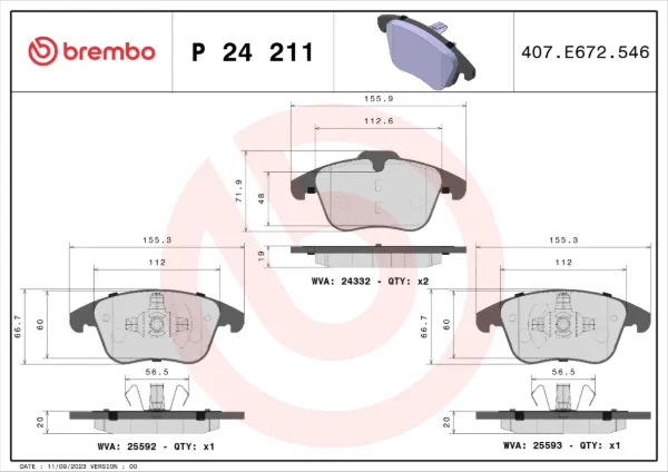 Передние тормозные колодки P24211 Brembo
