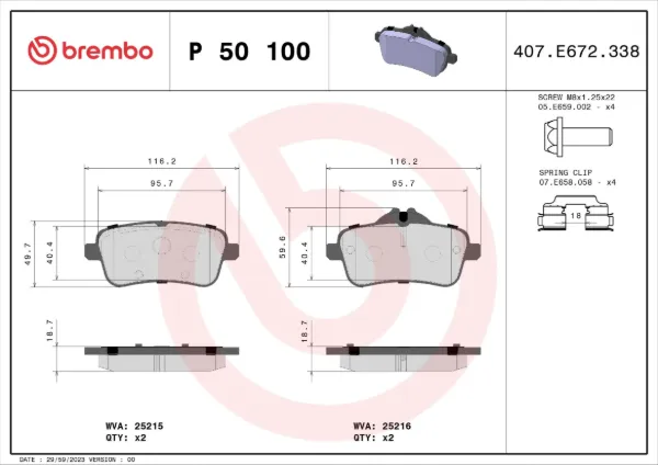 Задние тормозные колодки P50100 Brembo