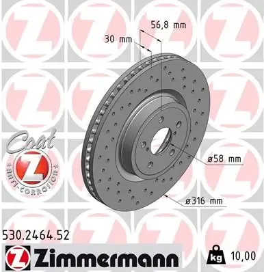 Передние тормозные диски 530246452 Zimmermann