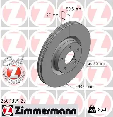 Передние тормозные диски 250139920 Zimmermann
