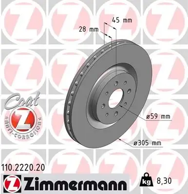 Передние тормозные диски 110222020 Zimmermann