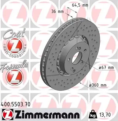 Передние тормозные диски 400550370 Zimmermann