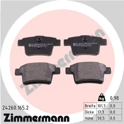 Задние тормозные колодки 242601652 Zimmermann