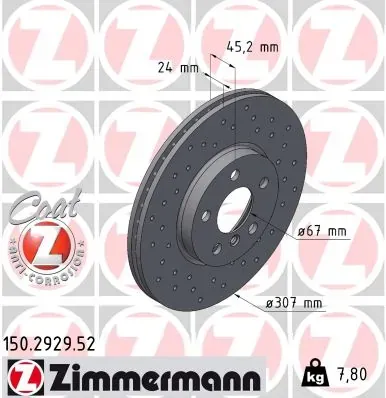 Передние тормозные диски 150292952 Zimmermann