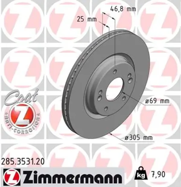 Передние тормозные диски 285353120 Zimmermann
