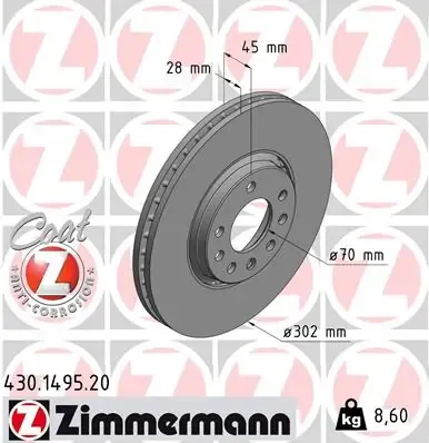 Передние тормозные диски 430149520 Zimmermann