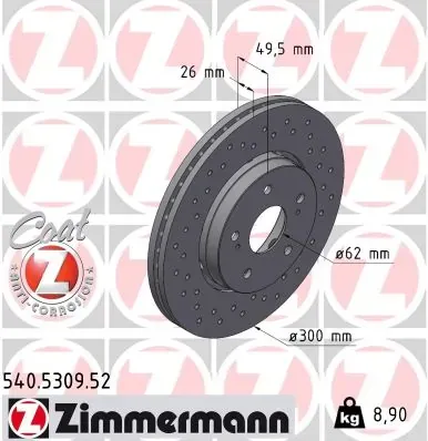 Передние тормозные диски 540530952 Zimmermann