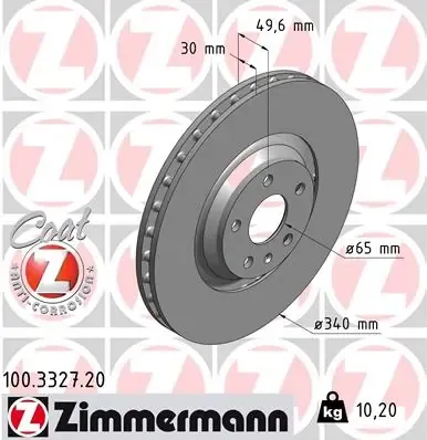 Передние тормозные диски 100332720 Zimmermann