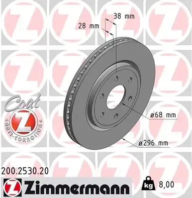Передние тормозные диски 200253020 Zimmermann