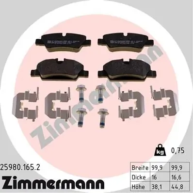 Задние тормозные колодки 259801652 Zimmermann