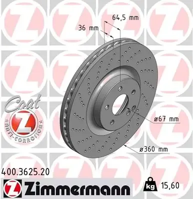Передние тормозные диски 400362520 Zimmermann