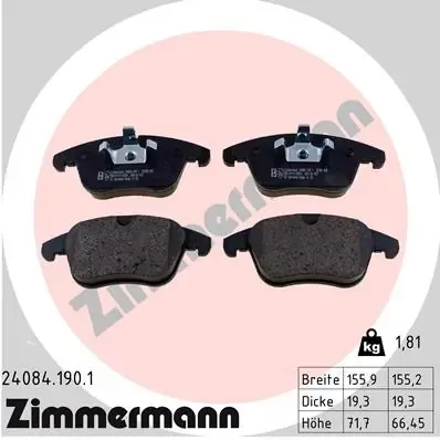 Передние тормозные колодки 240841901 Zimmermann
