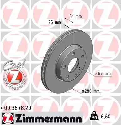 Передние тормозные диски 400367820 Zimmermann