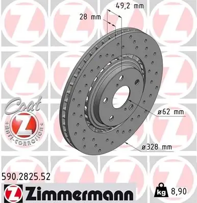 Передние тормозные диски 590282552 Zimmermann