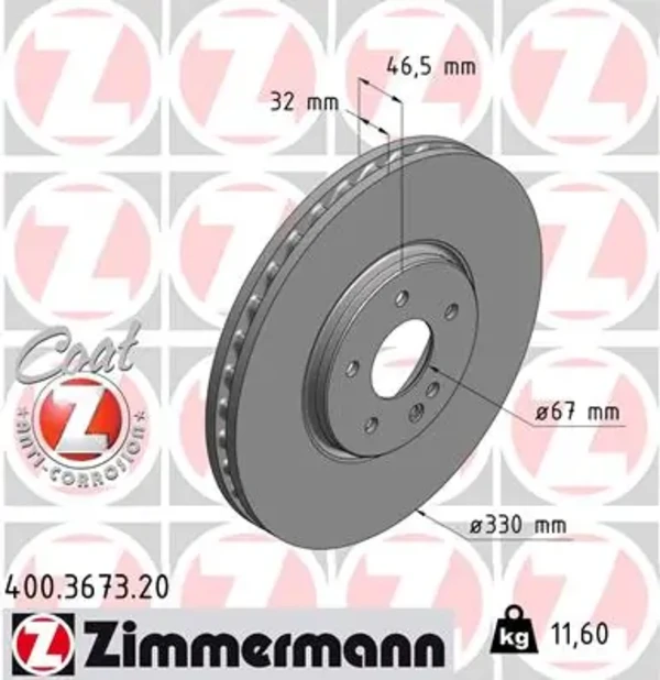 Передние тормозные диски 400367320 Zimmermann