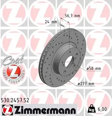 Передние тормозные диски 530245752 Zimmermann