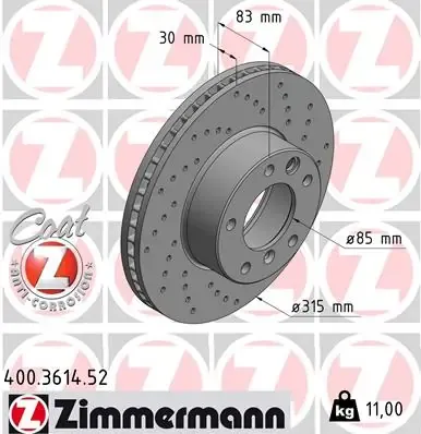 Передние тормозные диски 400361452 Zimmermann