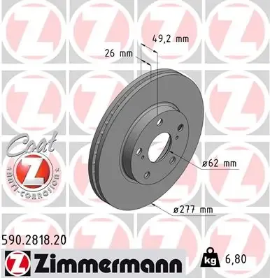 Передние тормозные диски 590281820 Zimmermann