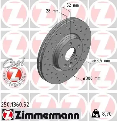 Передние тормозные диски 250136052 Zimmermann